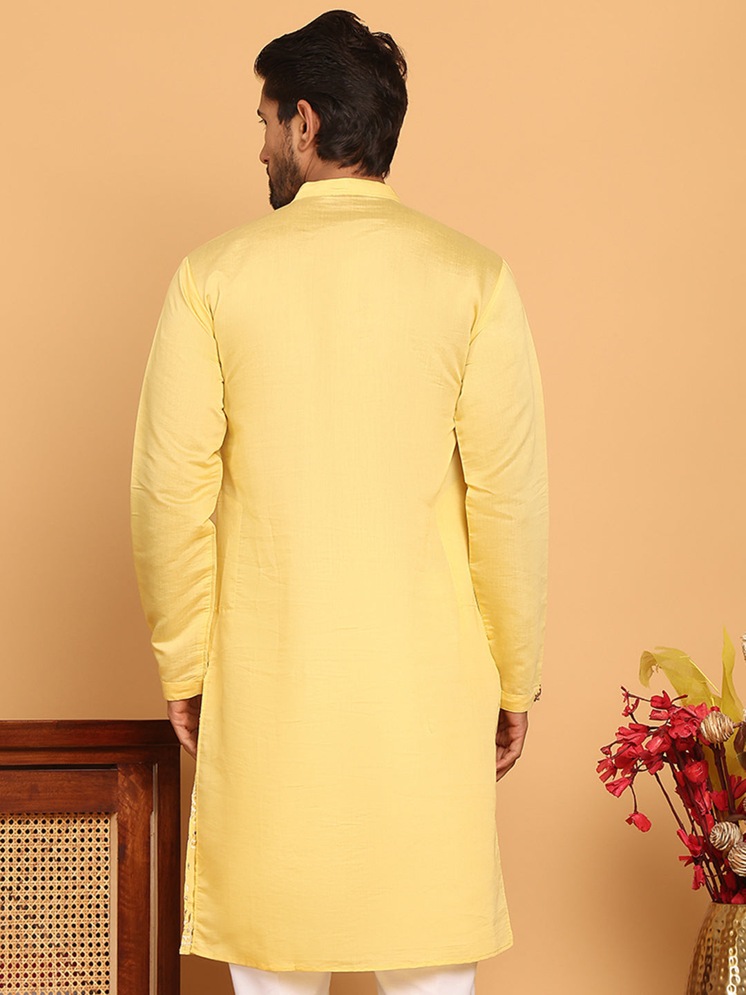 DesiQlo Men Embroidered Kurta Only - Yellow - KO_5140Yellow_S