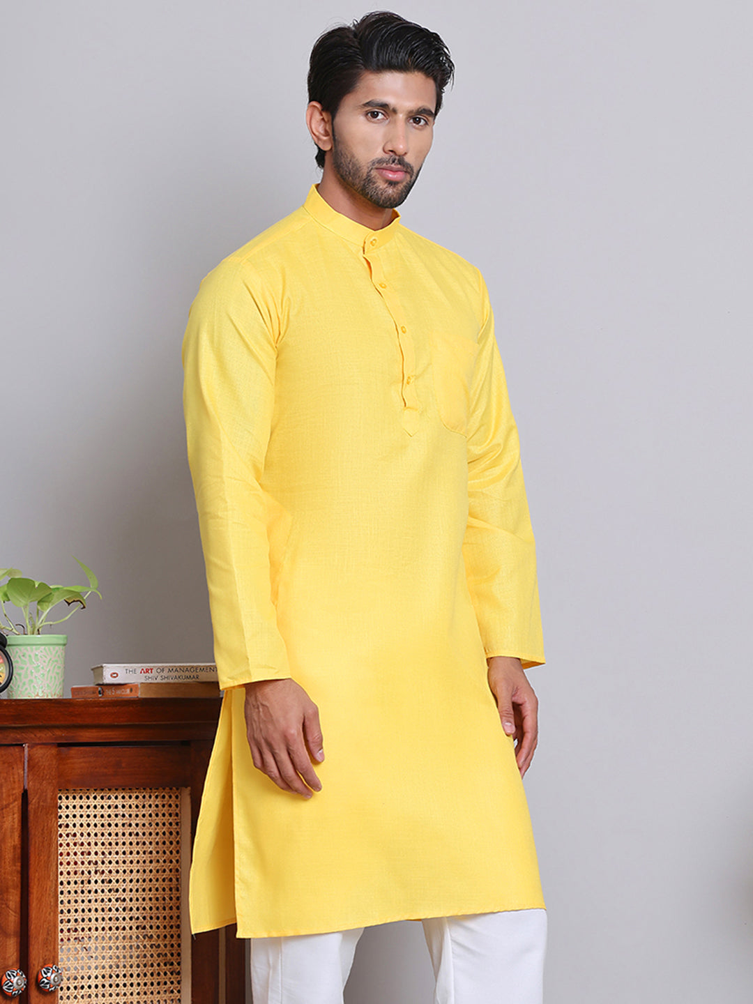 DesiQlo Men Solid Kurta Only - Yellow - KO_5144Lemon_S