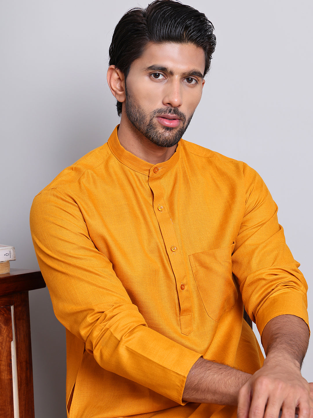DesiQlo Men Solid Kurta Only - Yellow - KO_5144Mustard_S