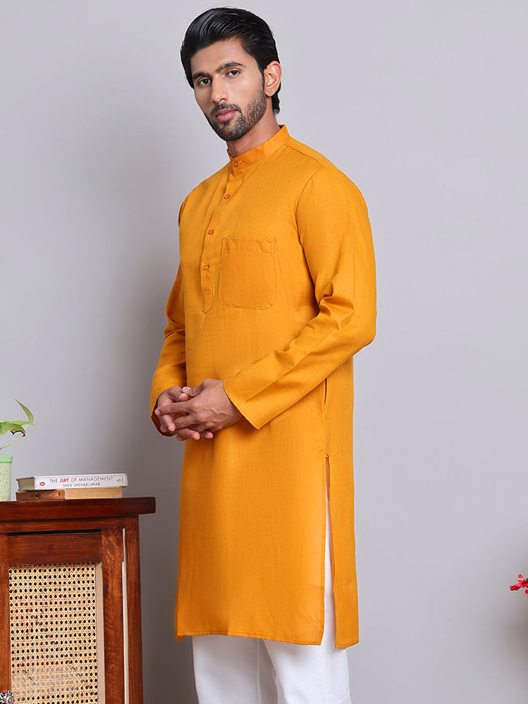 DesiQlo Men Solid Kurta Only - Yellow - KO_5144Mustard_S
