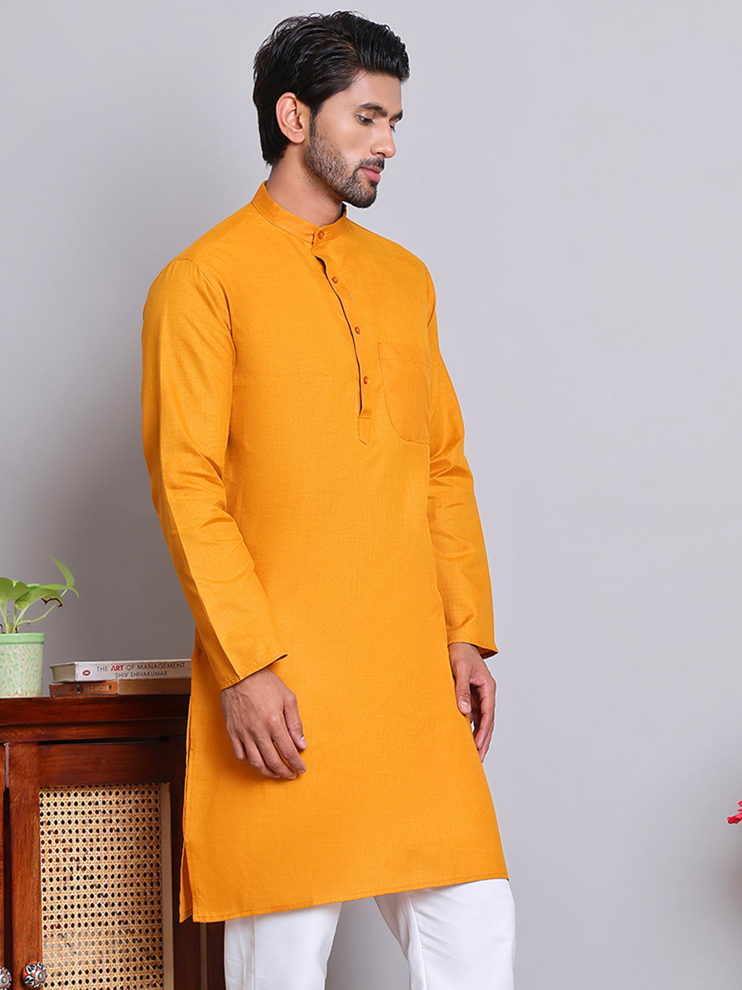 DesiQlo Men Solid Kurta Only - Yellow - KO_5144Mustard_S