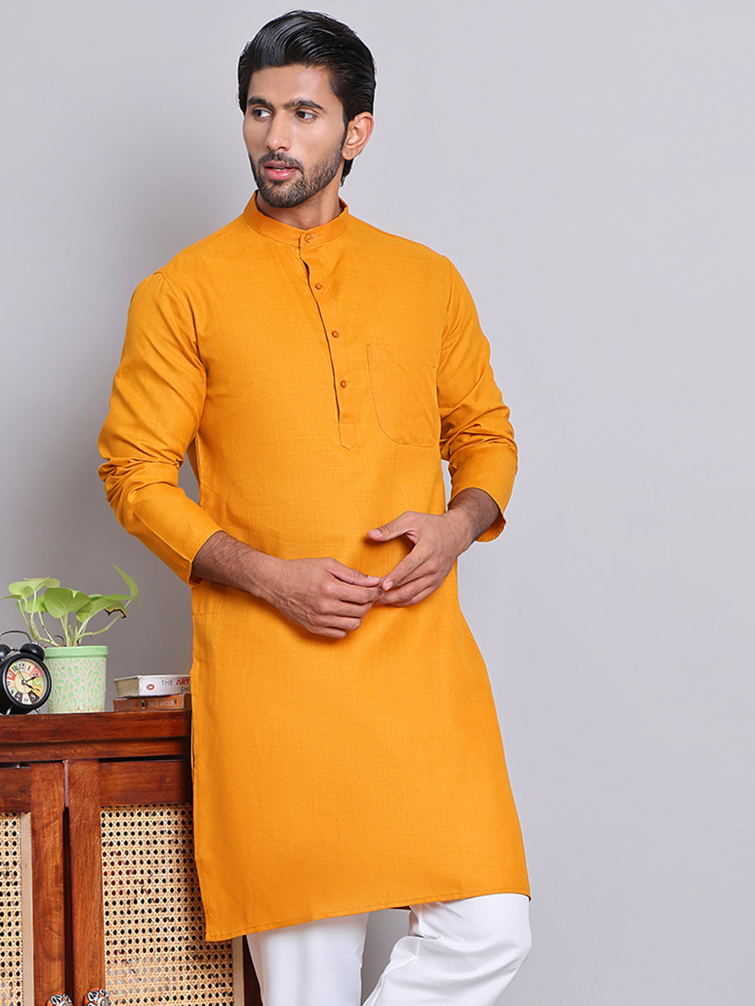 DesiQlo Men Solid Kurta Only - Yellow - KO_5144Mustard_S