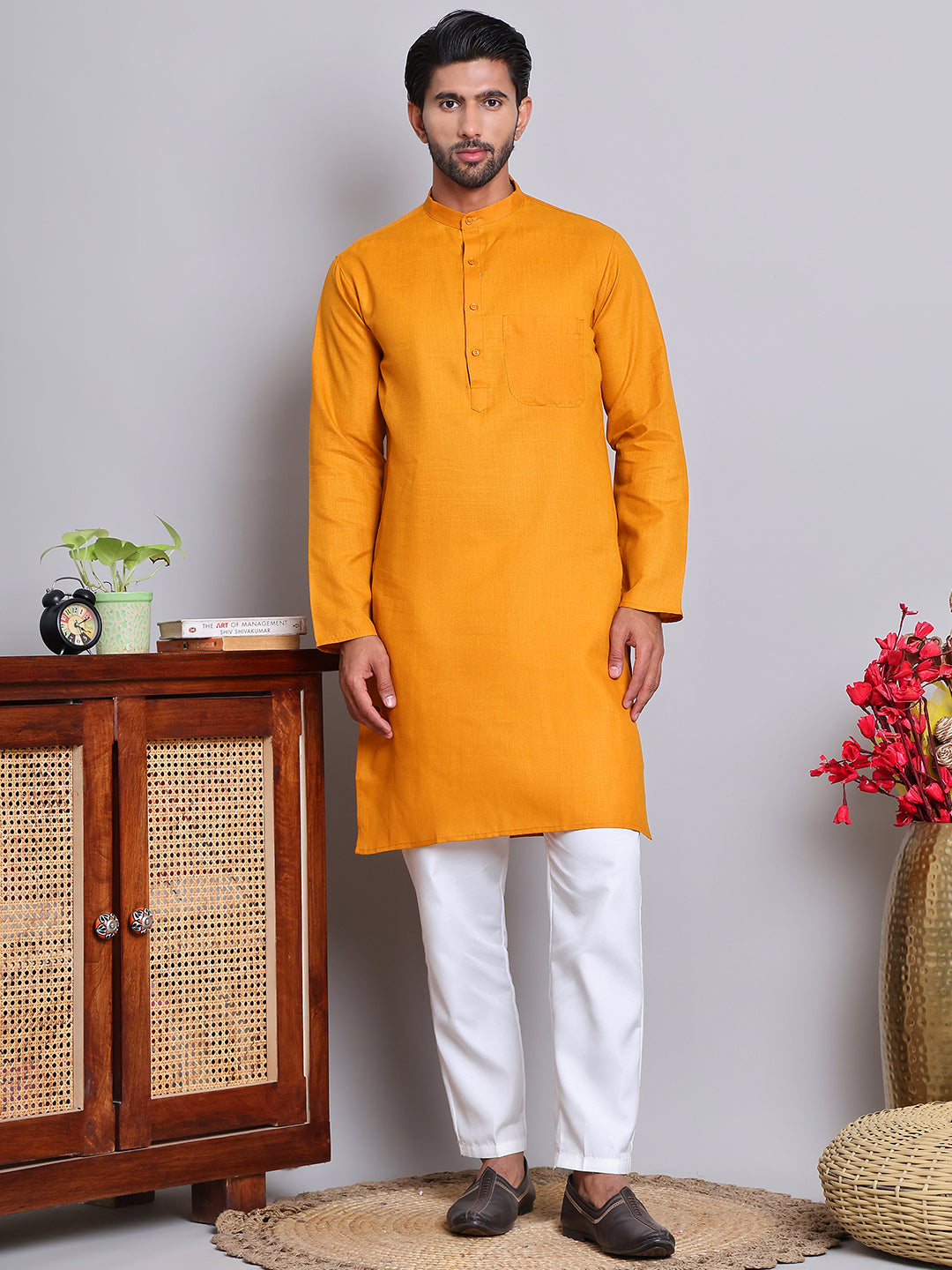 DesiQlo Men Solid Kurta Only - Yellow - KO_5144Mustard_S