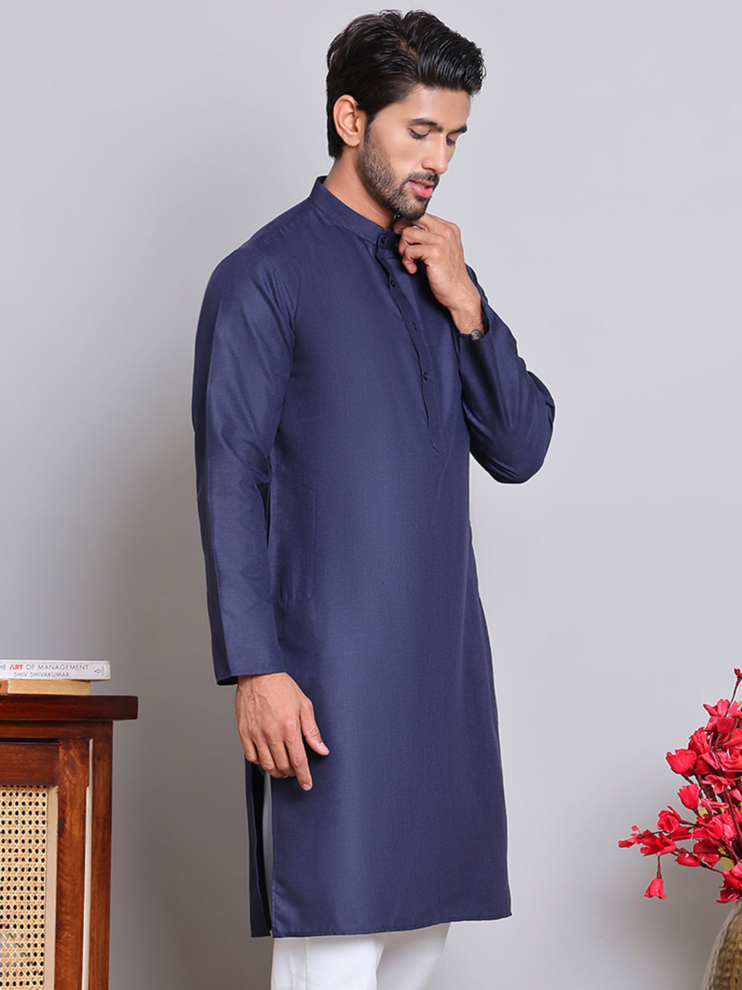 DesiQlo Men Solid Kurta Only - Blue - KO_5144Navy_S