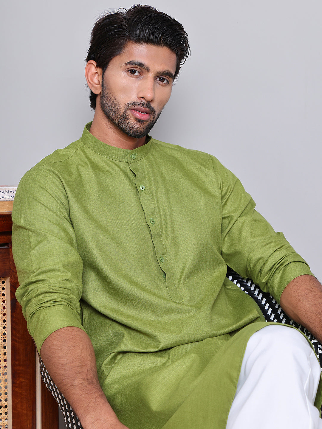 DesiQlo Men Solid Kurta Only - Green - KO_5144Olive_S