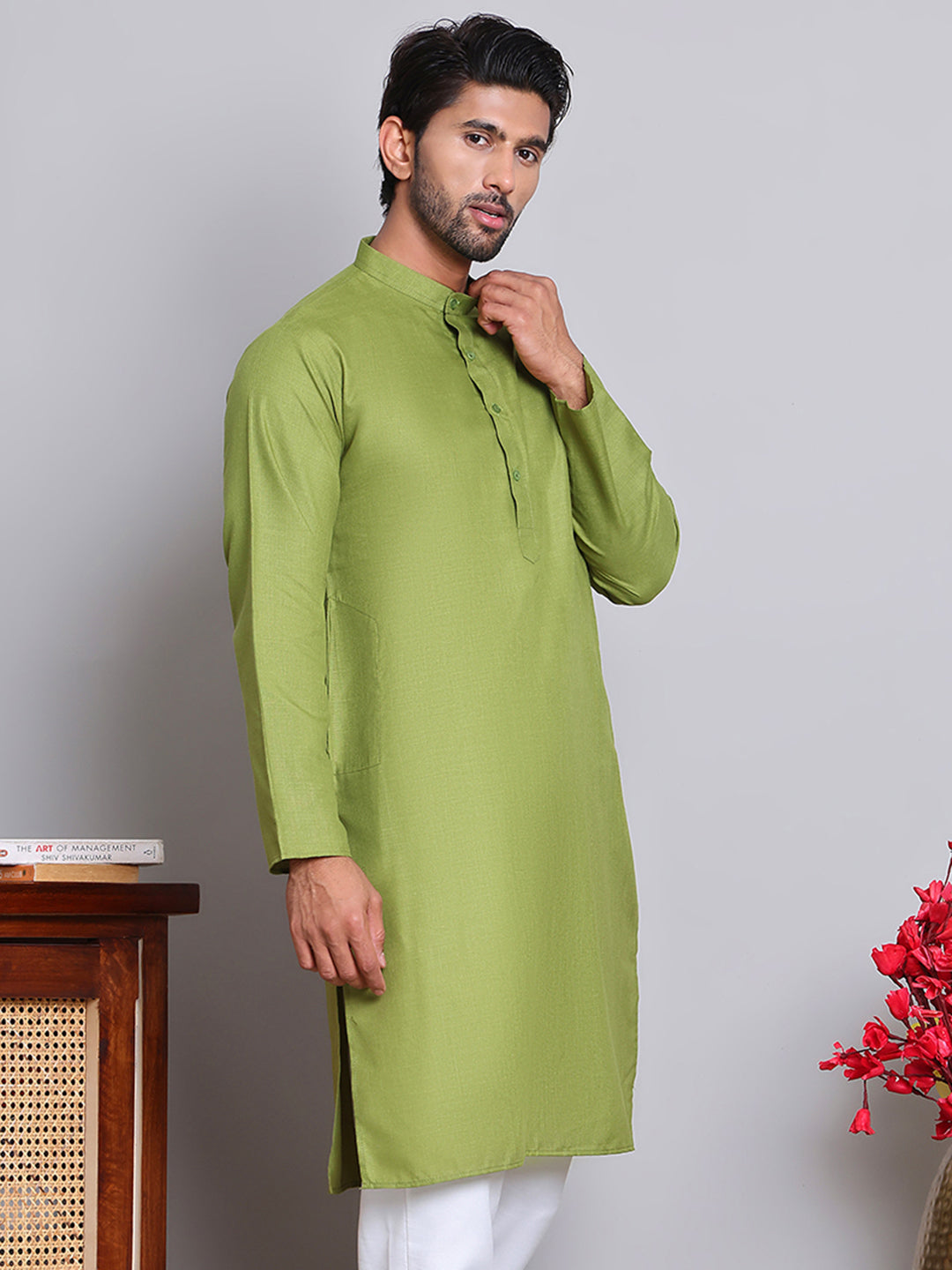 DesiQlo Men Solid Kurta Only - Green - KO_5144Olive_S