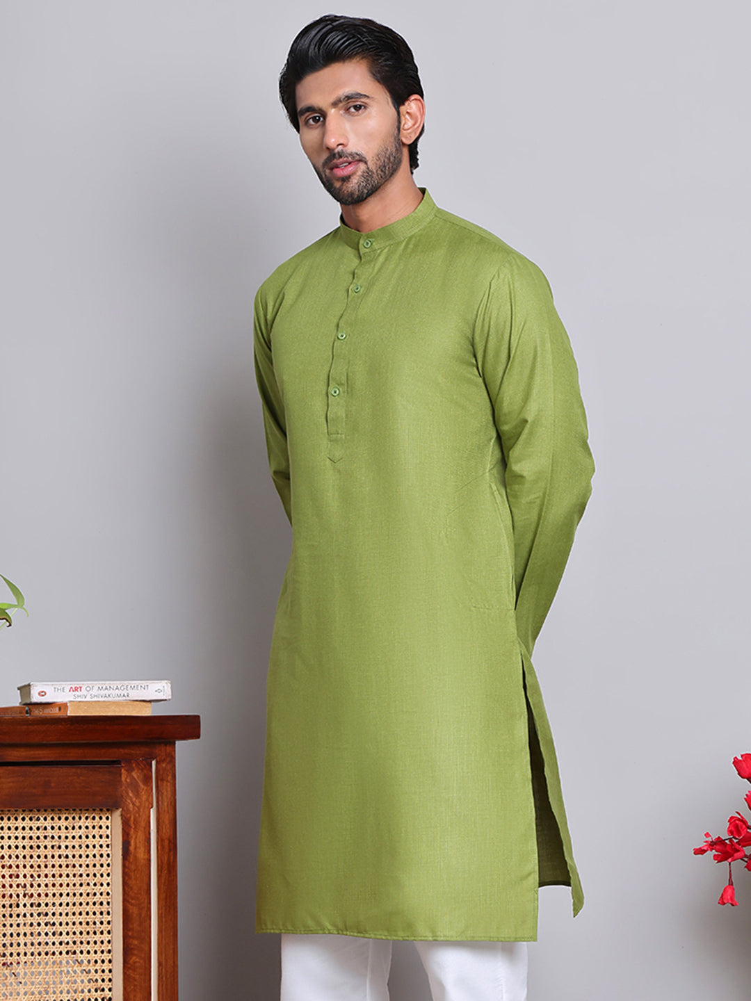 DesiQlo Men Solid Kurta Only - Green - KO_5144Olive_S