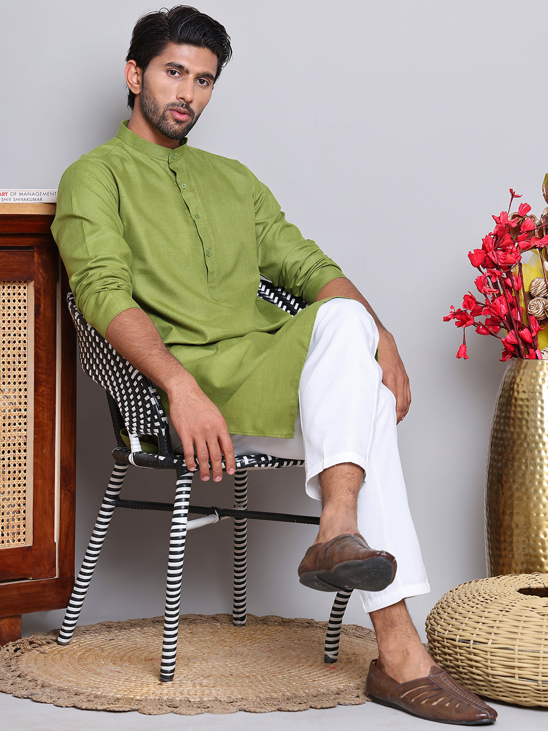DesiQlo Men Solid Kurta Only - Green - KO_5144Olive_S