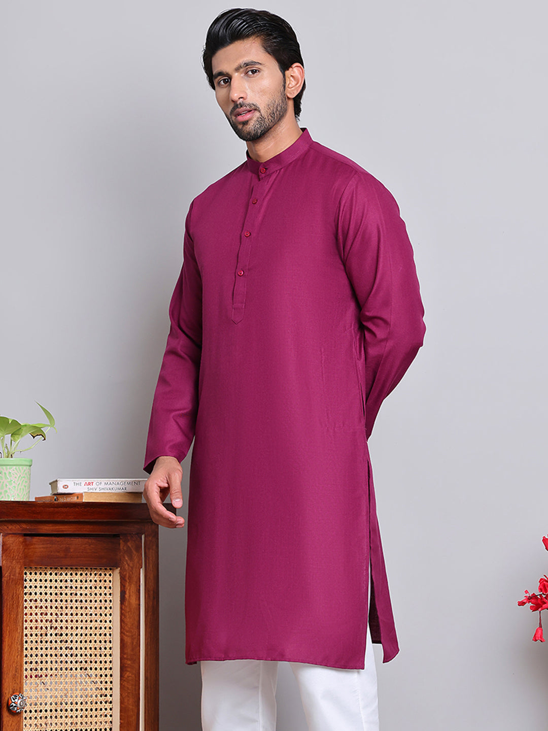 DesiQlo Men Solid Kurta Only - Pink - KO_5144Pink_S