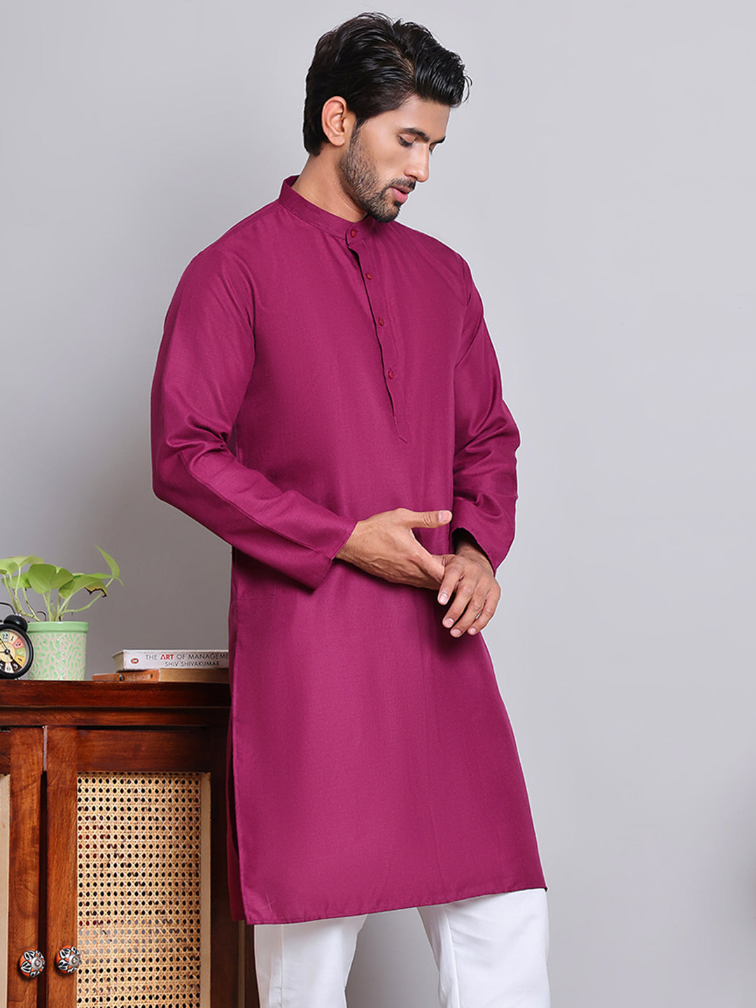 DesiQlo Men Solid Kurta Only - Pink - KO_5144Pink_S