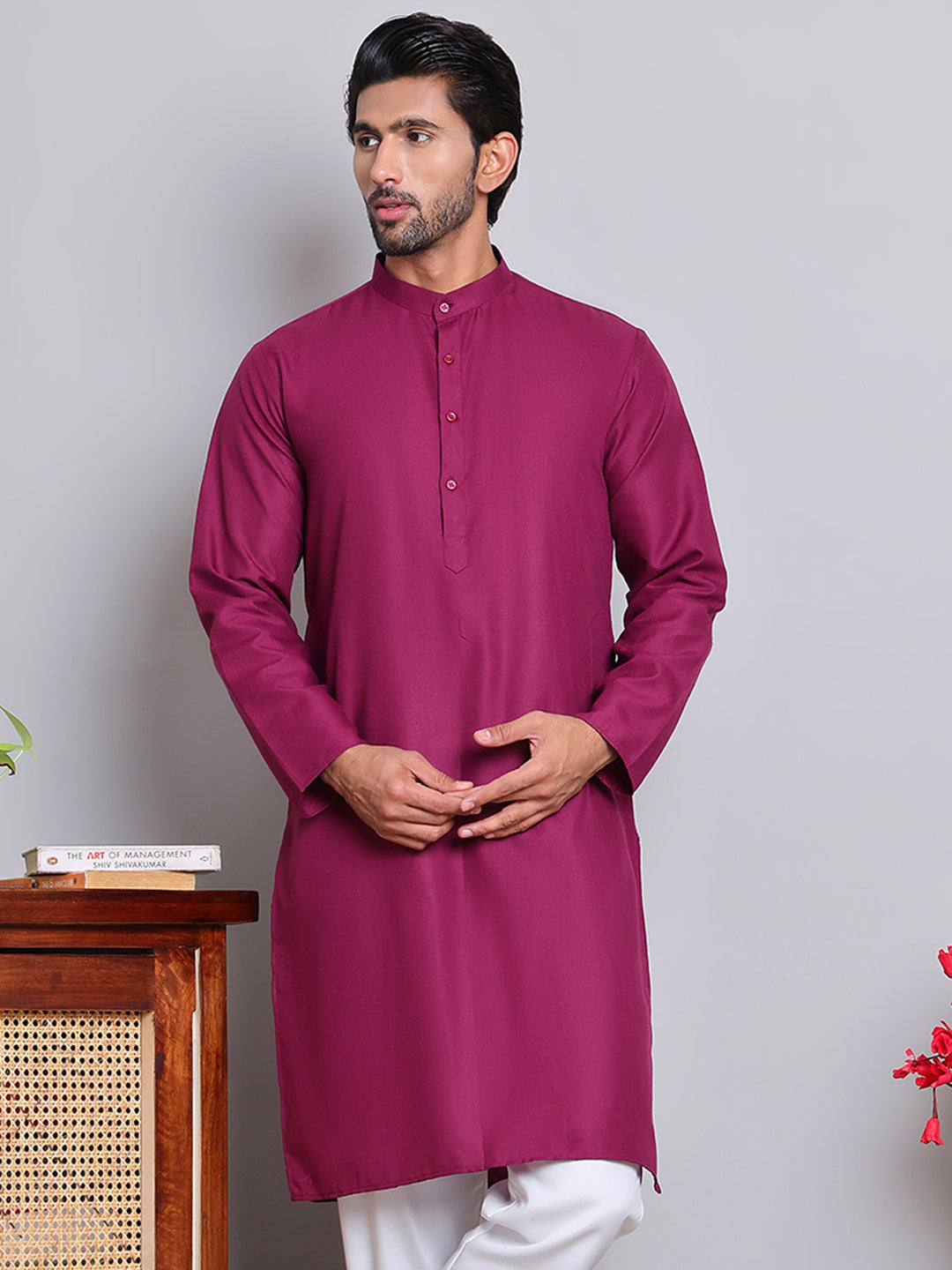 DesiQlo Men Solid Kurta Only - Pink - KO_5144Pink_S