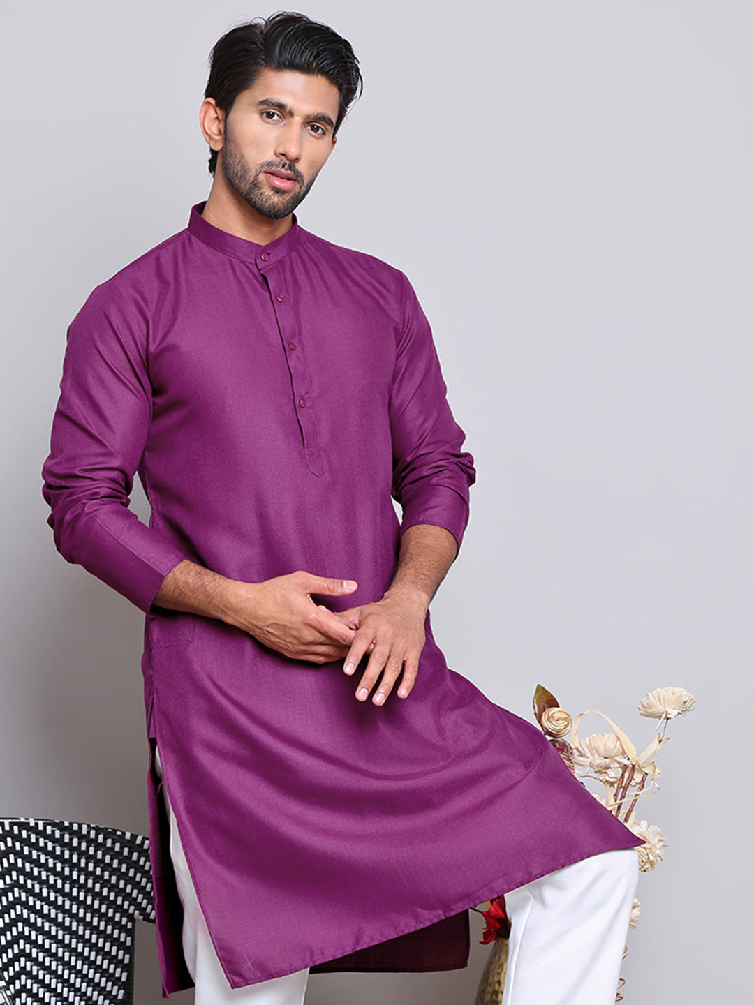 DesiQlo Men Solid Kurta Only - Purple - KO_5144Purple_S
