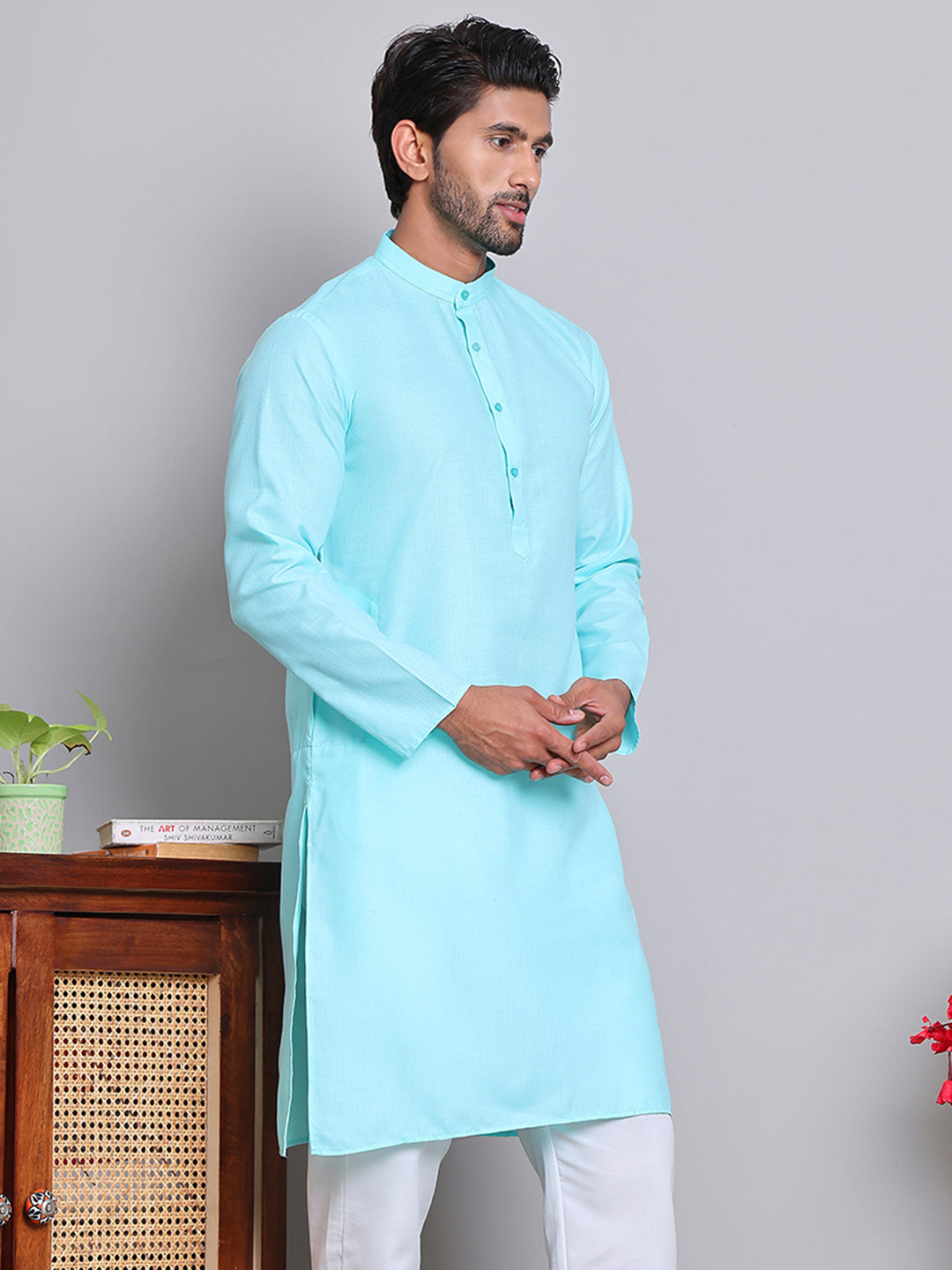 DesiQlo Men Solid Kurta Only - Blue - KO_5144Sky_S