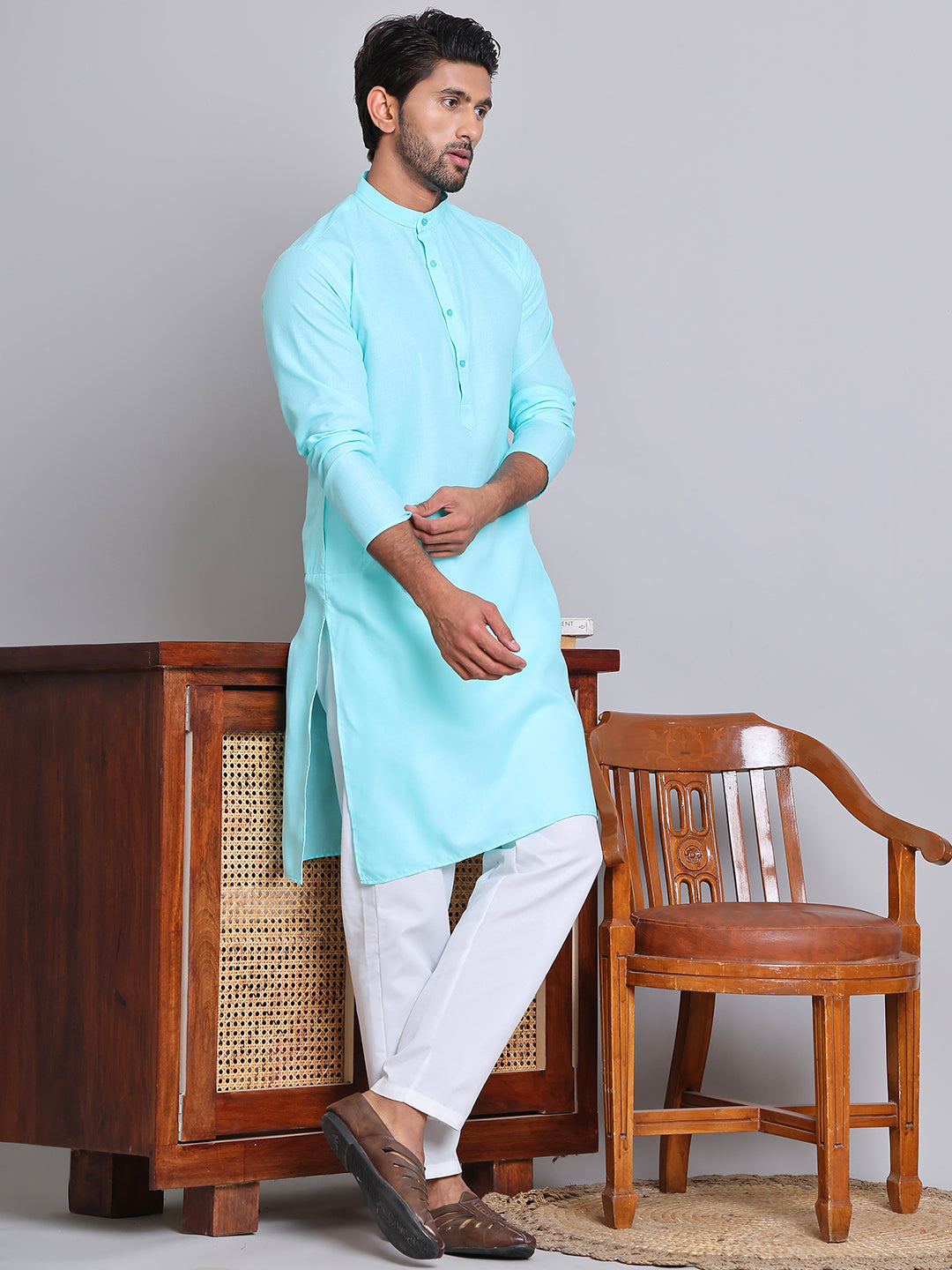 DesiQlo Men Solid Kurta Only - Blue - KO_5144Sky_S