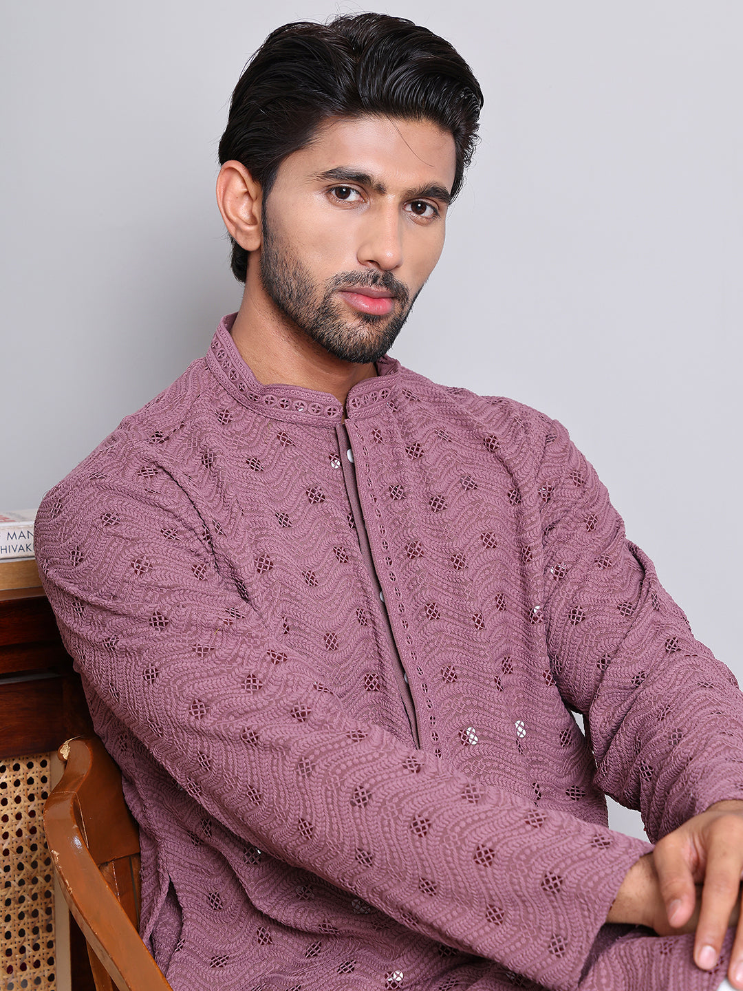 Men's Embroidered and Sequence Kurtas ( KO 5145Magenta )