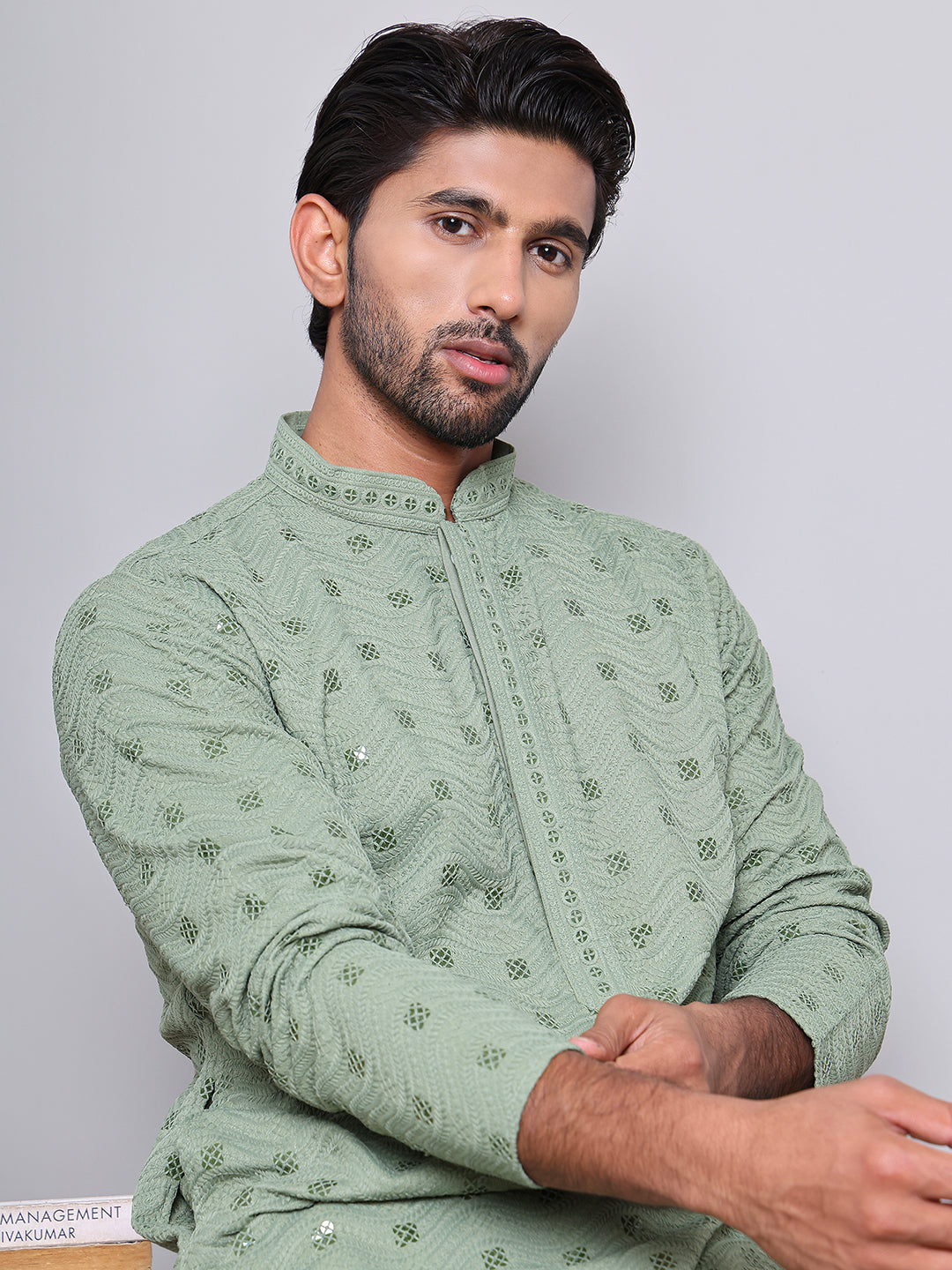 DesiQlo Men Embroidered Kurta Only - Green - KO_5145Pista_S