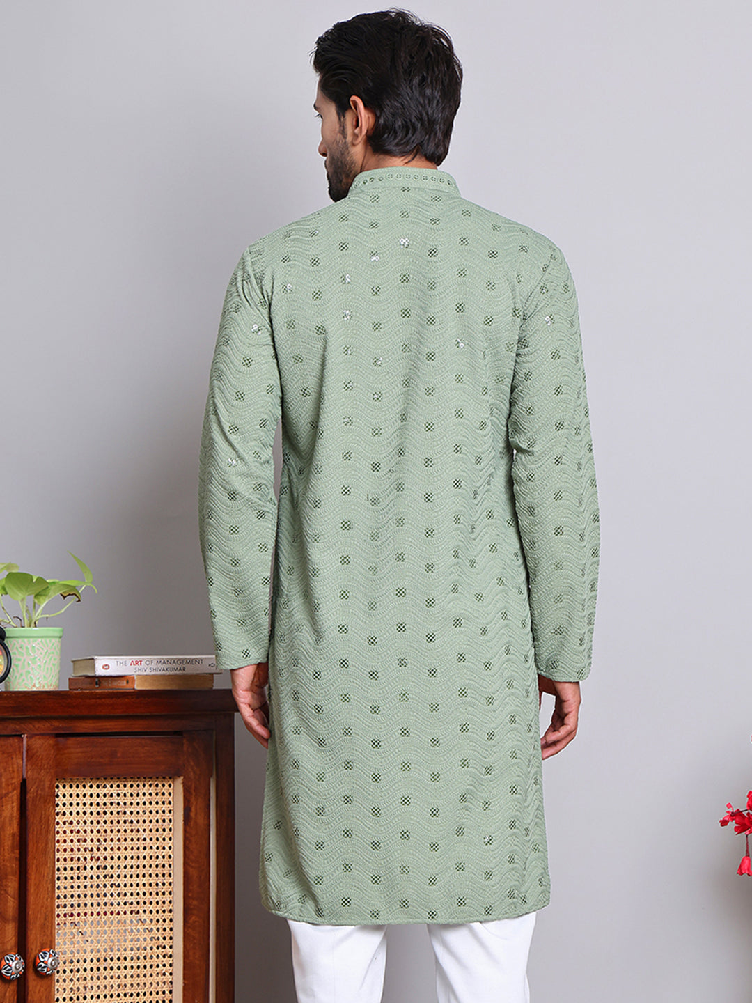 DesiQlo Men Embroidered Kurta Only - Green - KO_5145Pista_S