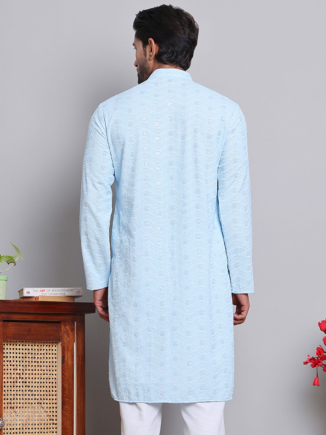 DesiQlo Men Embroidered Kurta Only - Blue - KO_5145Sky_S