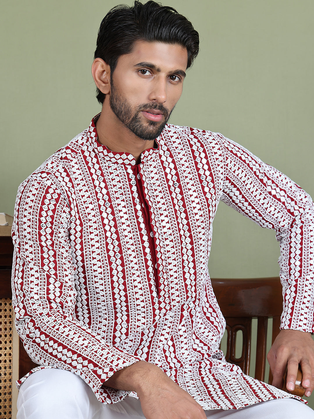 DesiQlo Men Embroidered Kurta Only - Maroon - ko_5146Maroon_S