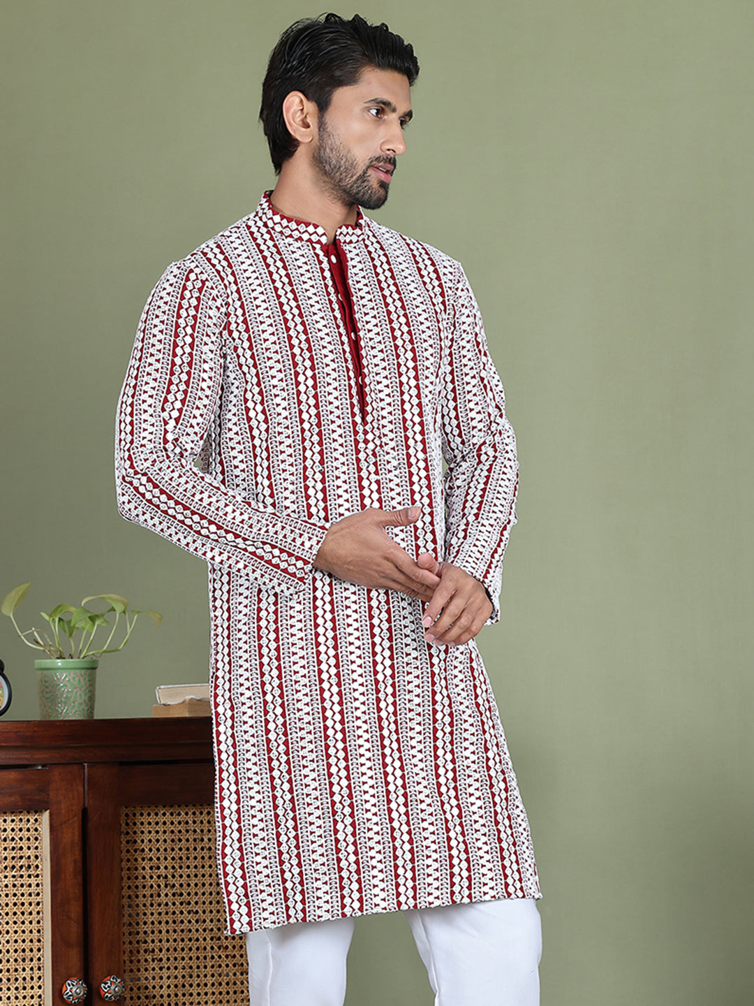 DesiQlo Men Embroidered Kurta Only - Maroon - ko_5146Maroon_S