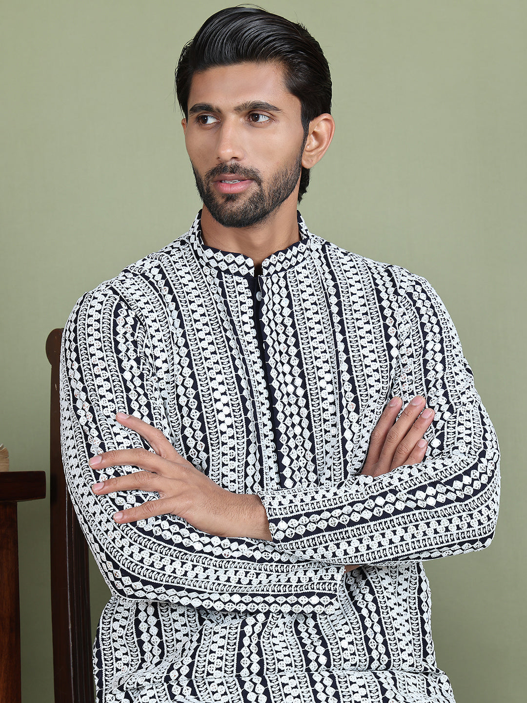 DesiQlo Men Embroidered Kurta Only - Blue - ko_5146Navy_S