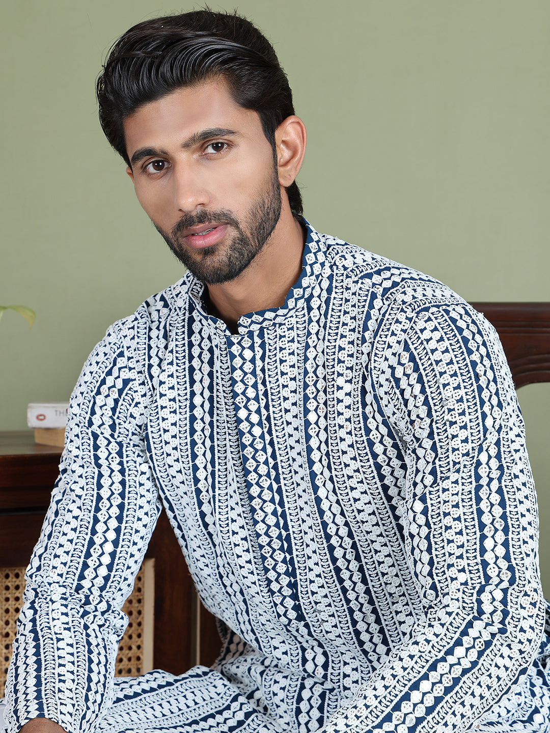 DesiQlo Men Embroidered Kurta Only - Multicolor - ko_5146Peacock_S