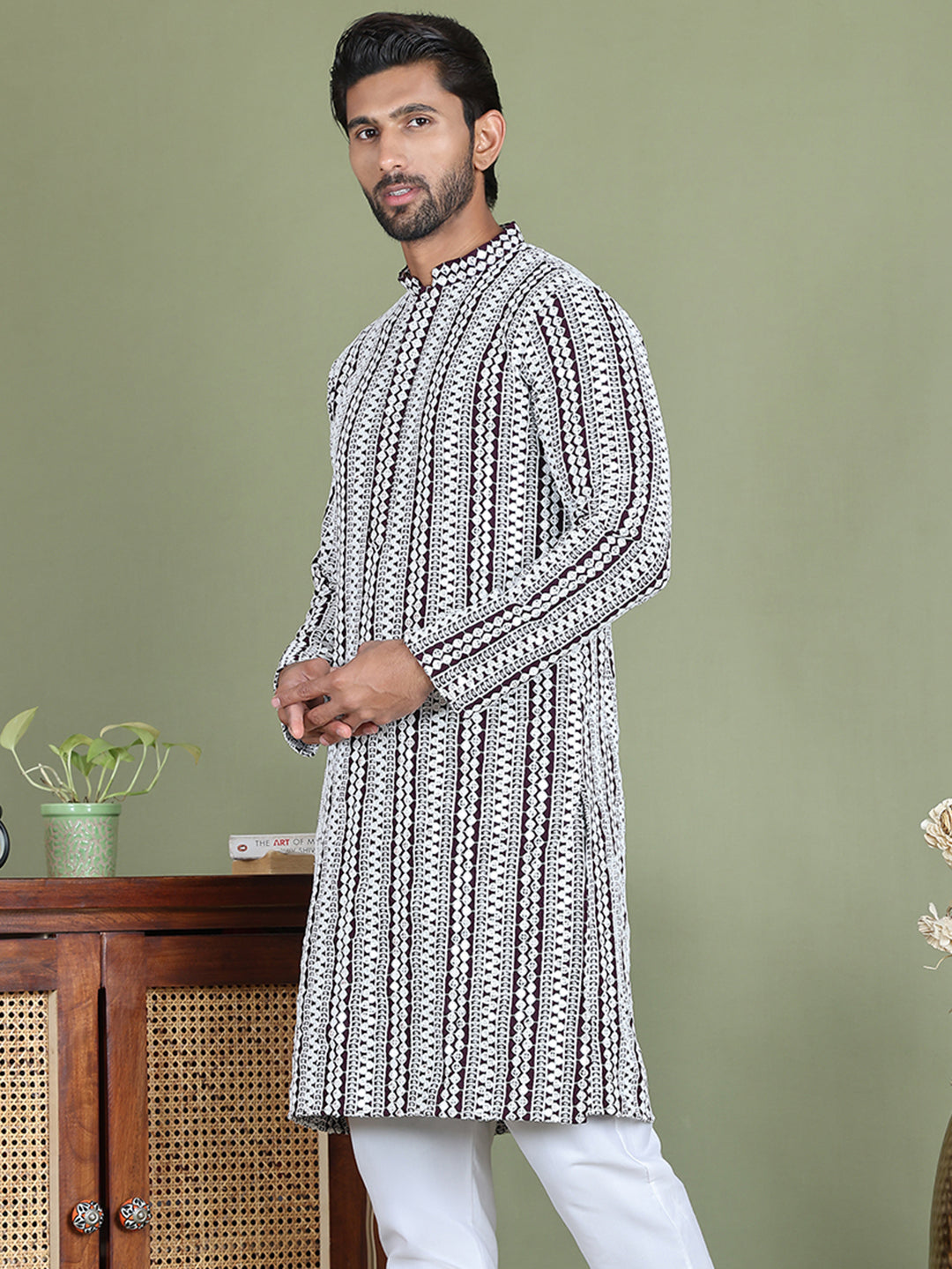 DesiQlo Men Embroidered Kurta Only - Purple - ko_5146Purple_S