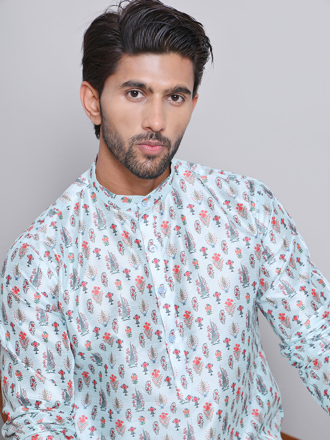 DesiQlo Men Printed Kurta Only - Blue - KO_5148Firozi_S