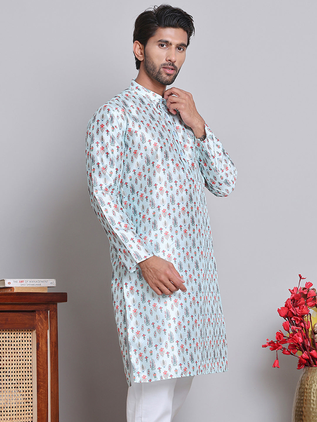 DesiQlo Men Printed Kurta Only - Blue - KO_5148Firozi_S