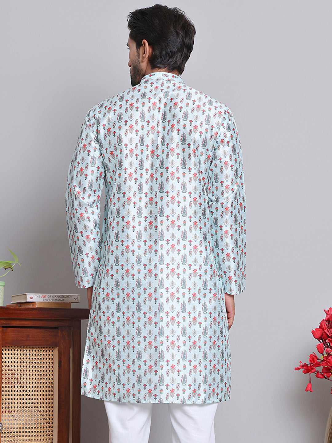 DesiQlo Men Printed Kurta Only - Blue - KO_5148Firozi_S