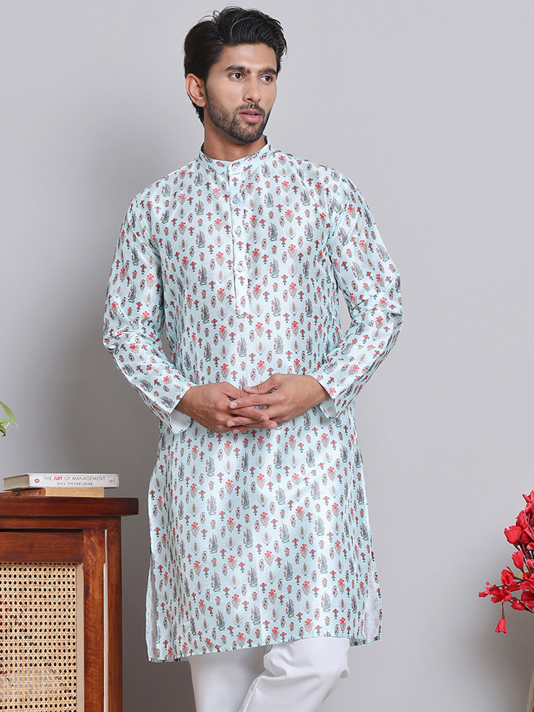 DesiQlo Men Printed Kurta Only - Blue - KO_5148Firozi_S
