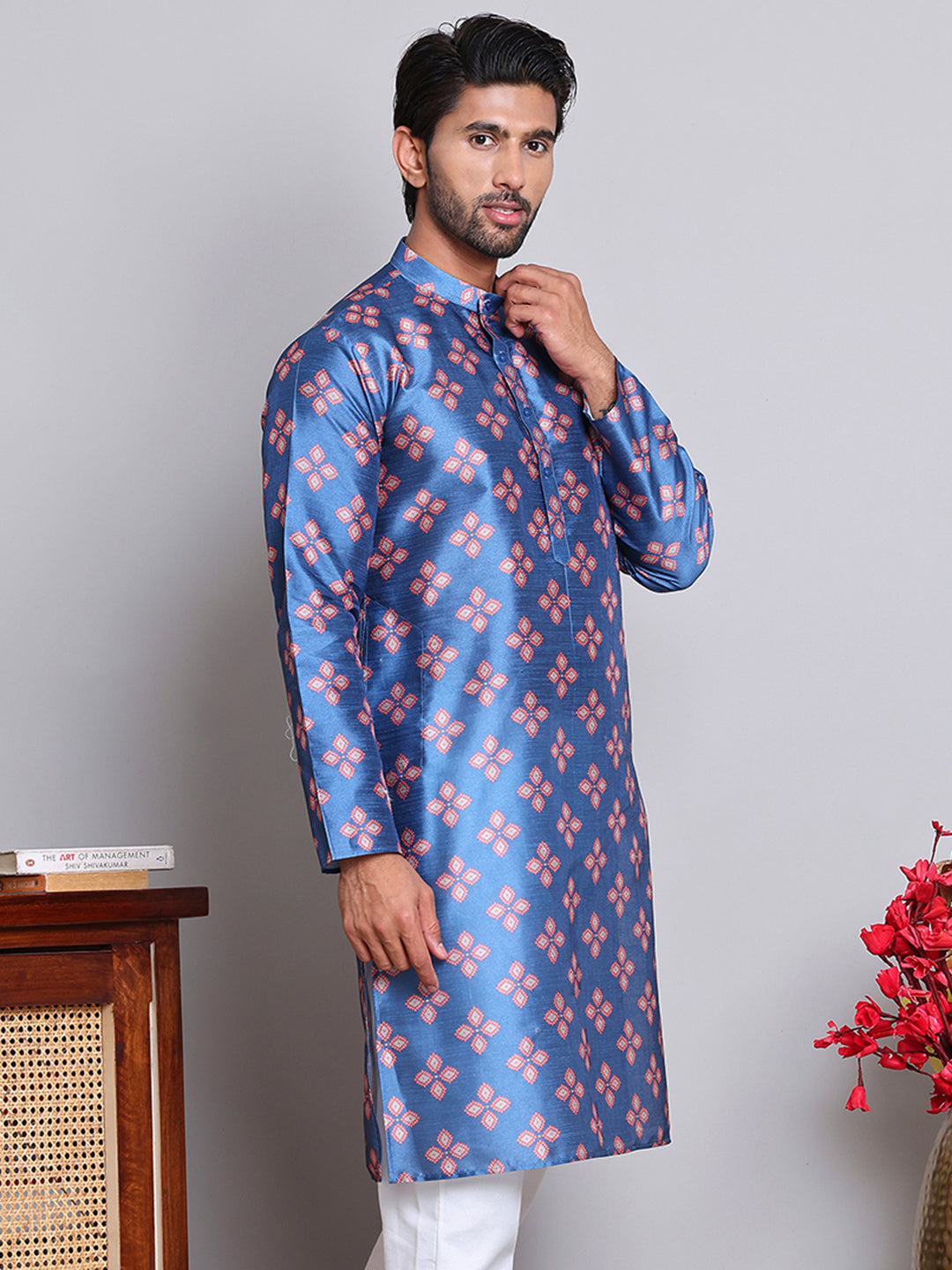 DesiQlo Men Printed Kurta Only - Multicolor - KO_5148Peacock_S