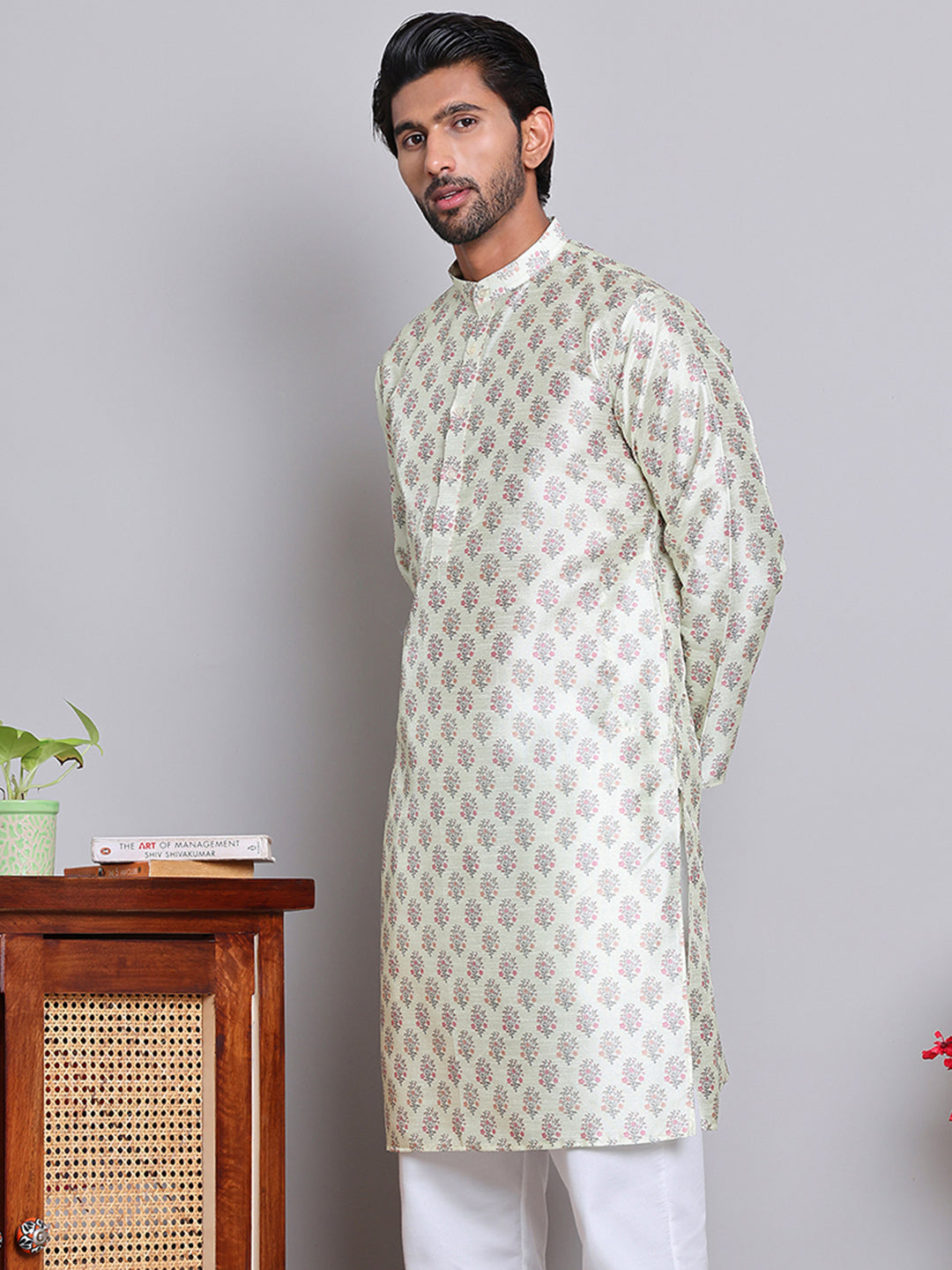 DesiQlo Men Printed Kurta Only - Green - KO_5148Pista_S