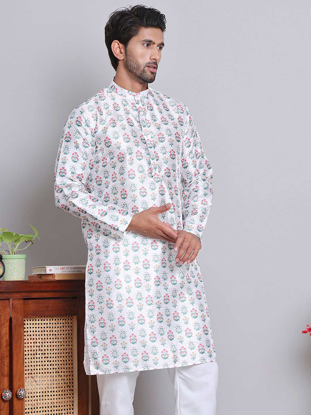 DesiQlo Men Printed Kurta Only - White - KO_5148White_S
