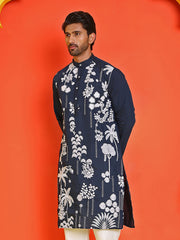 Embroidered Straight Kurtas for Men ( KO 5150 Navy ) [FF] [J-3-4]