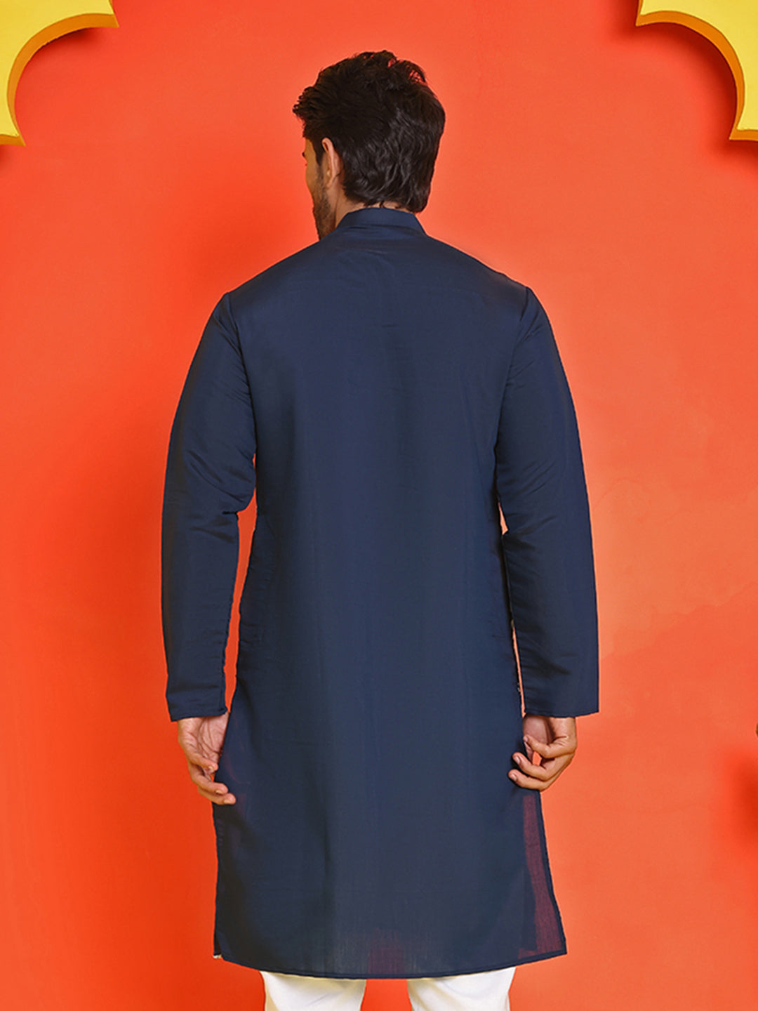 DesiQlo Men Embroidered Kurta Only - Blue - KO_5150Navy_S