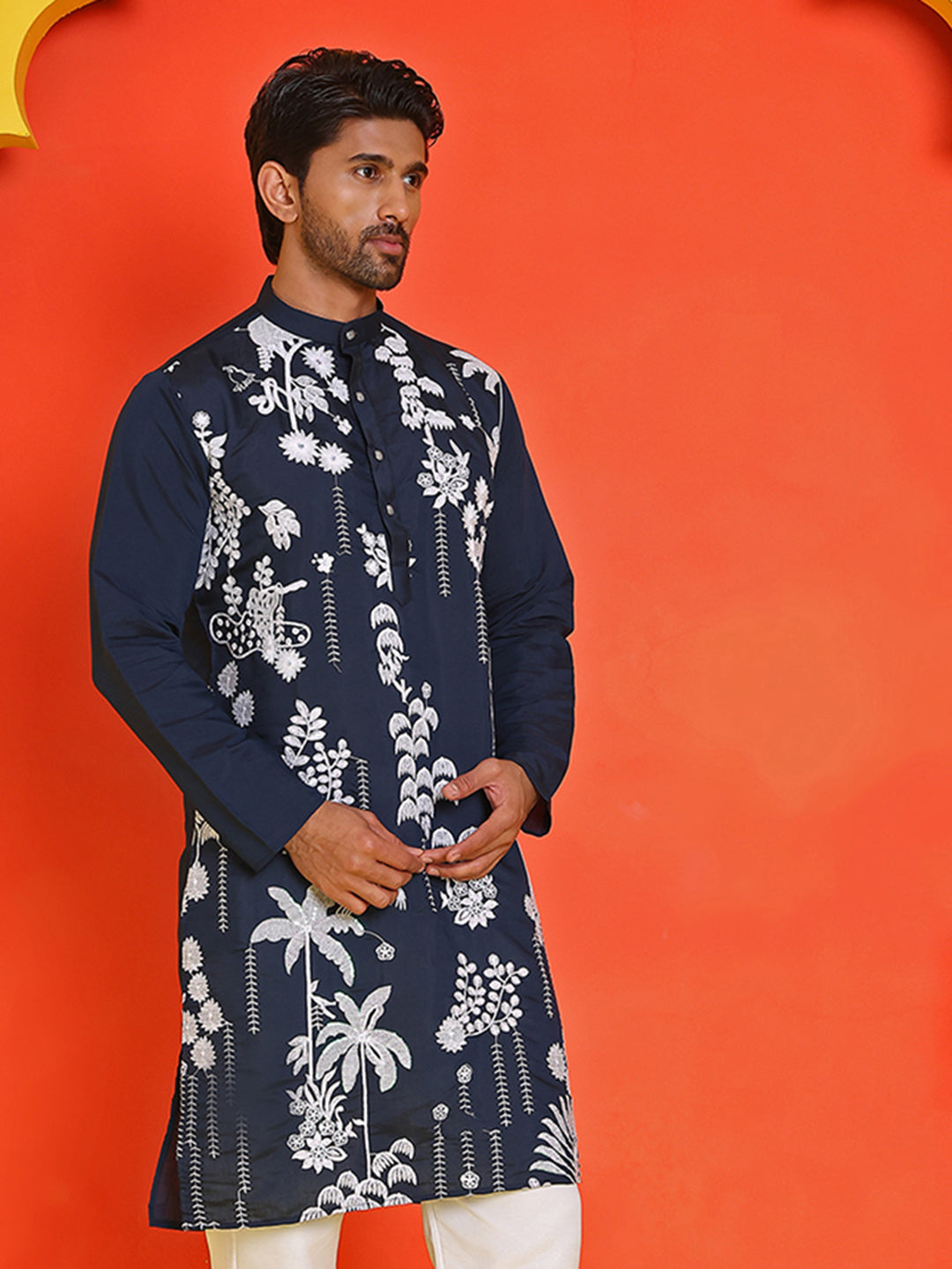 DesiQlo Men Embroidered Kurta Only - Blue - KO_5150Navy_S
