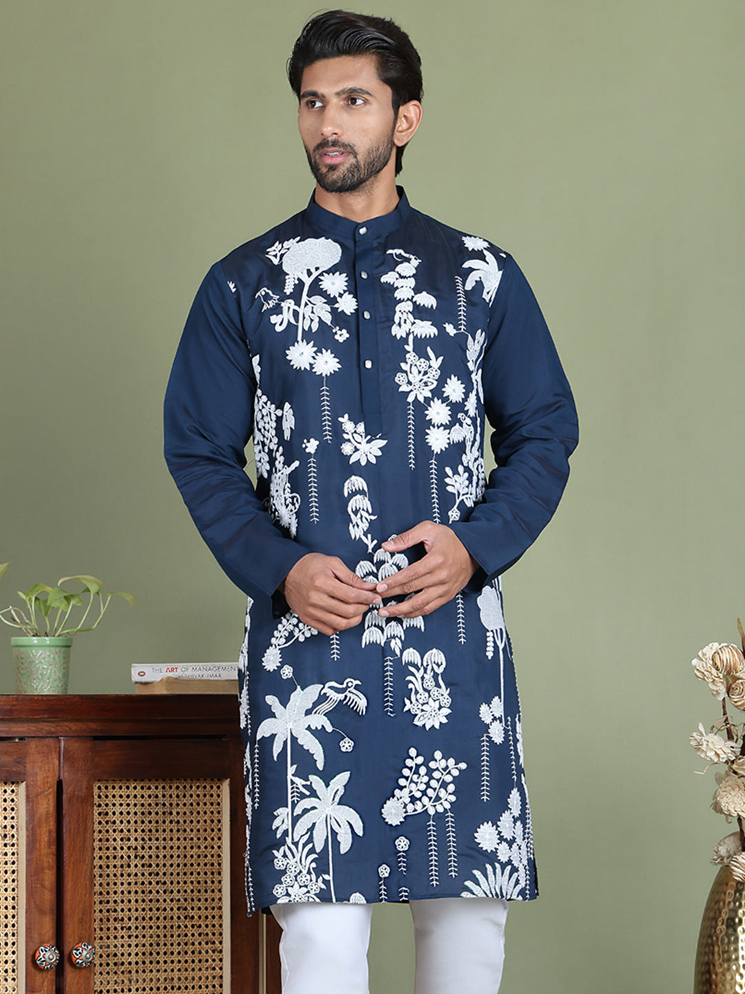 DesiQlo Men Embroidered Kurta Only - Multicolor - ko_5150Peacock_S