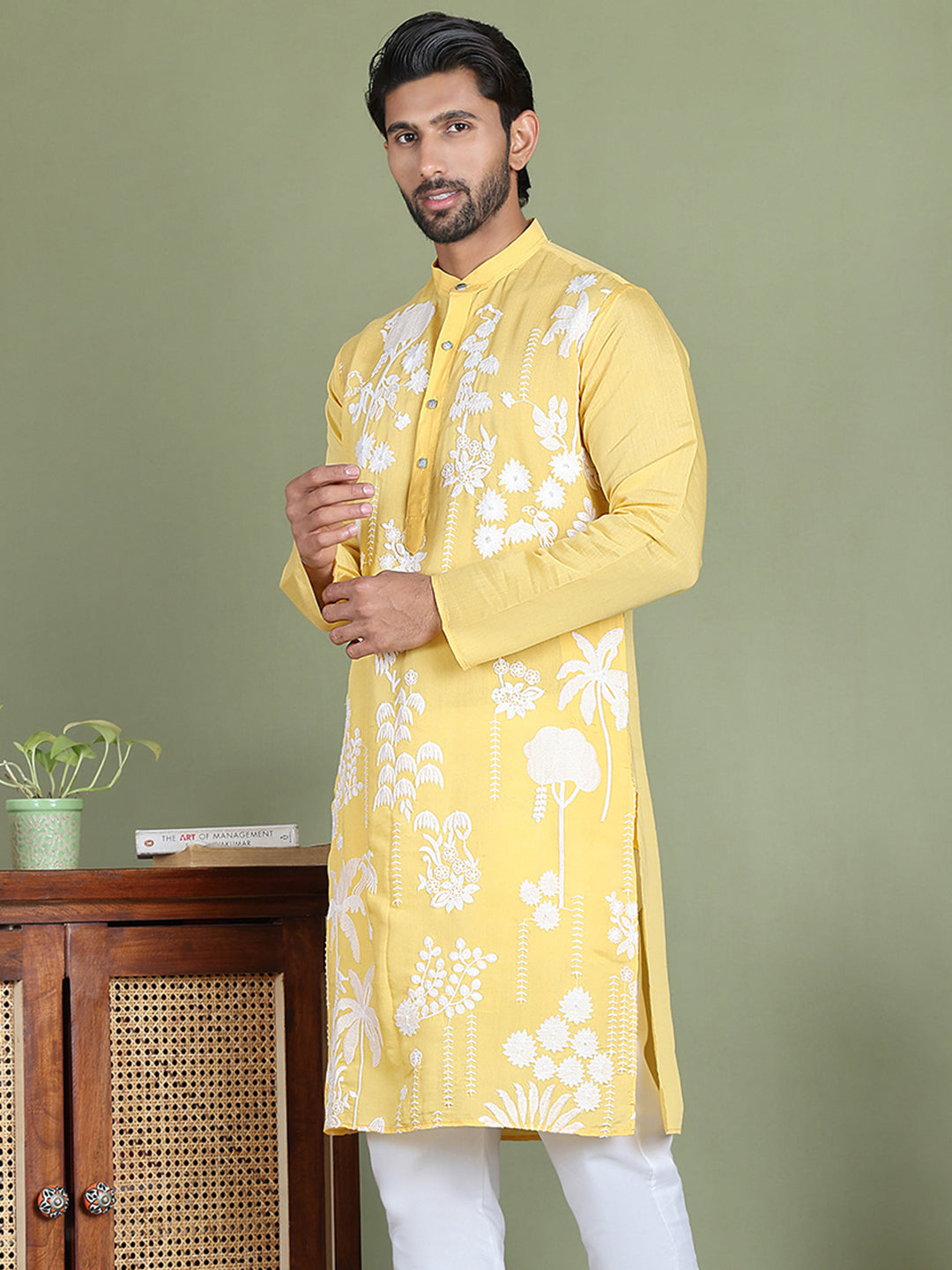 DesiQlo Men Embroidered Kurta Only - Yellow - ko_5150Yellow_S