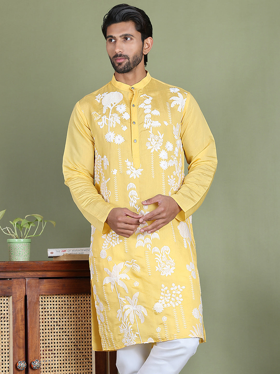 DesiQlo Men Embroidered Kurta Only - Yellow - ko_5150Yellow_S