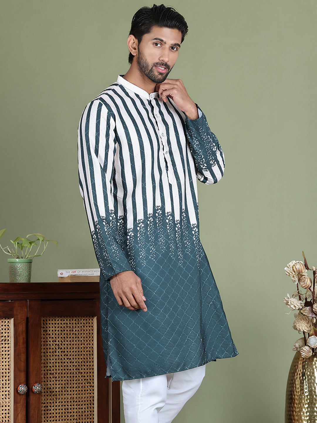 DesiQlo Men Printed Kurta Only - Green - ko_5152Teal_S