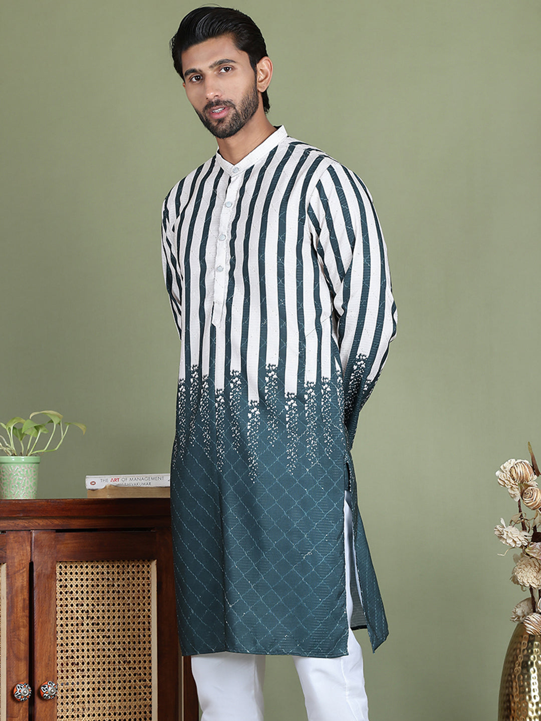 DesiQlo Men Printed Kurta Only - Green - ko_5152Teal_S