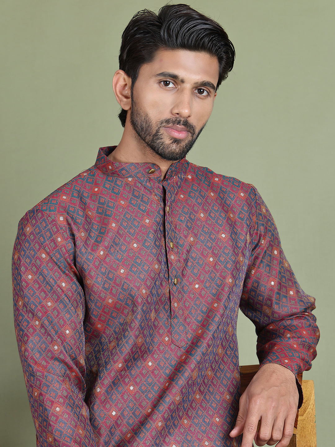 DesiQlo Men Woven Design Kurta Only - Maroon - ko_5153Maroon_S