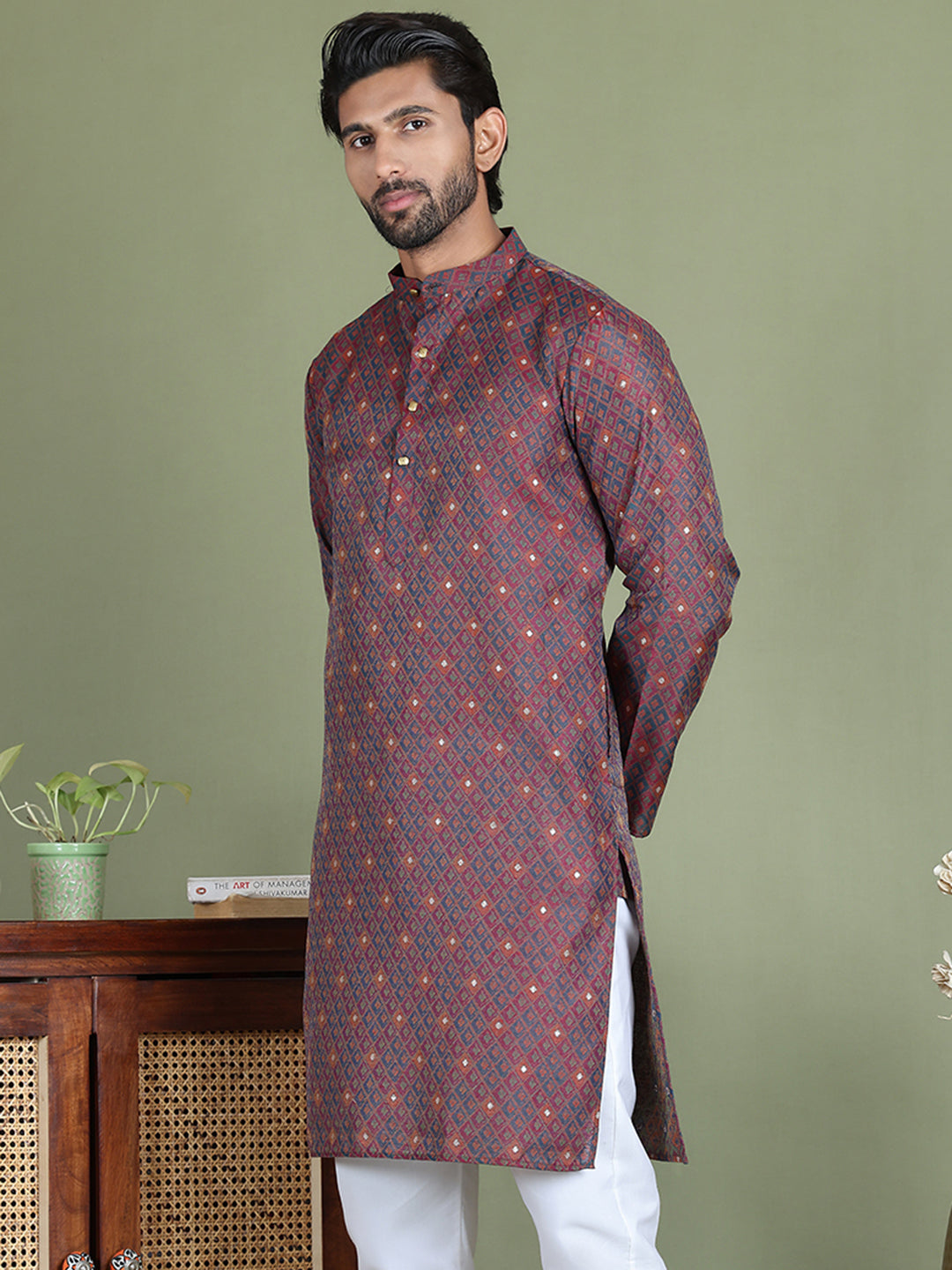 DesiQlo Men Woven Design Kurta Only - Maroon - ko_5153Maroon_S