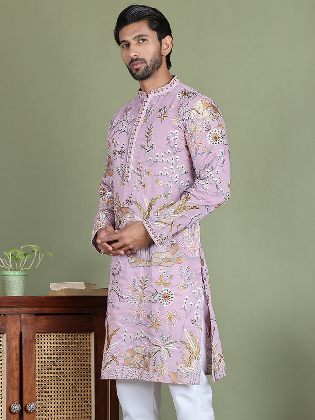 DesiQlo Men Embroidered Kurta Only - Purple - ko_5156Purple_S