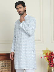 Embroidered and Sequins straight Kurtas for Men ( KO 5157 Grey ) [FF] [J-2-3]