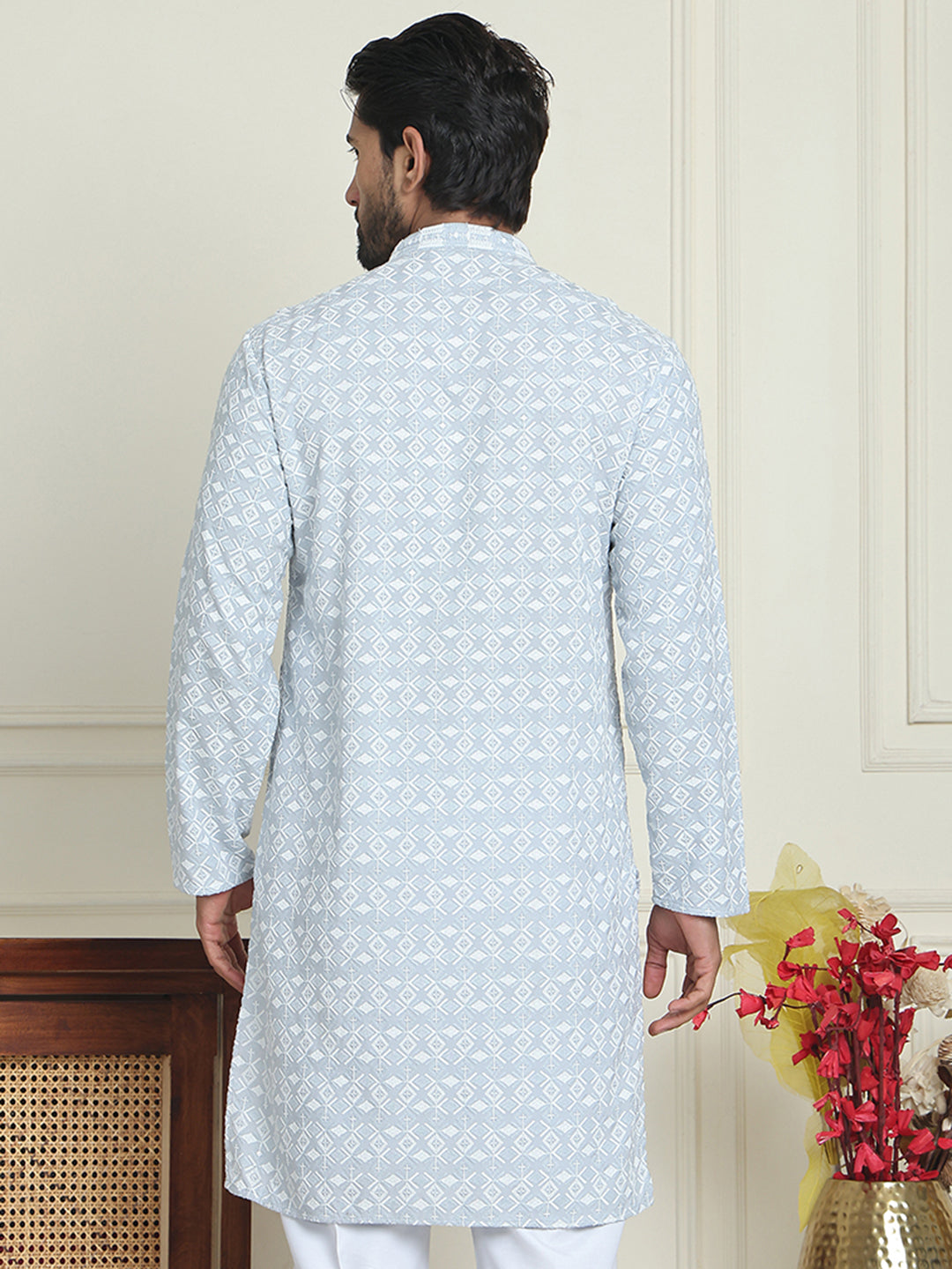 DesiQlo Men Embroidered Kurta Only - Grey - KO_5157Grey_S