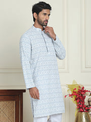 Embroidered and Sequins straight Kurtas for Men ( KO 5157 Grey ) [FF] [J-2-3]
