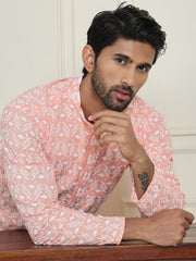 Embroidered and Sequins straight Kurtas for Men ( KO 5157 Peach ) [FF] [J-2-3]