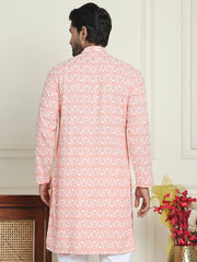 Embroidered and Sequins straight Kurtas for Men ( KO 5157 Peach ) [FF] [J-2-3]